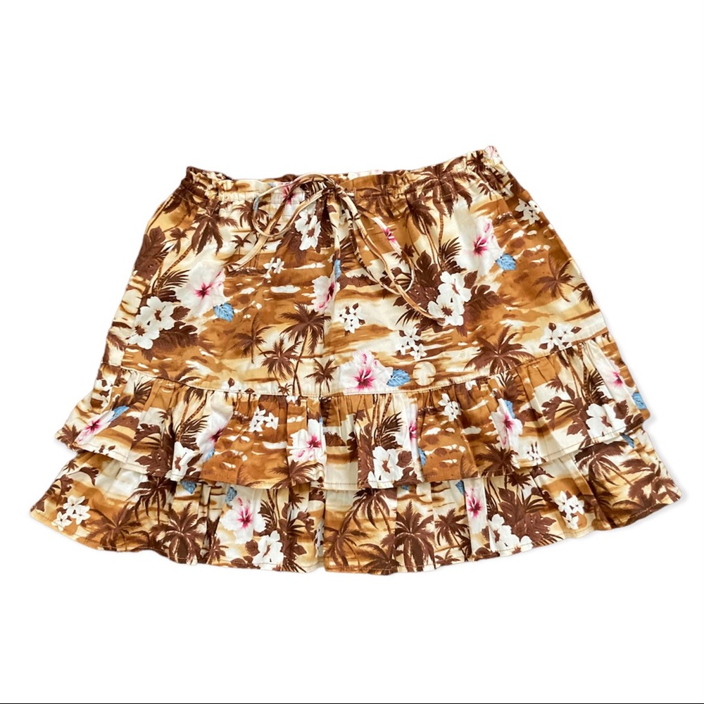 Sideout Hawaiian Print Mini Skirt Women’s Size Medium Brown Tan